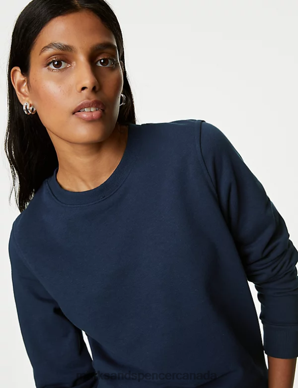 Marks and Spencer sale - Women Navy Clothing Marks & Spencer The Cotton Rich Crew Neck Sweatshirt 20VTD3526