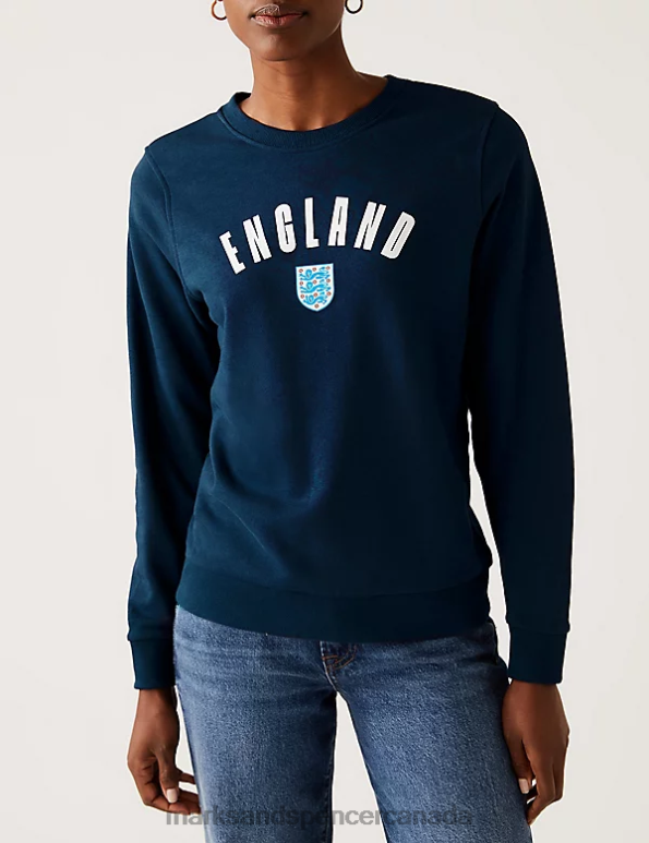 Women Navy Mix Clothing Marks & Spencer Cotton Rich England Sweatshirt 20VTD1797 - Marks and Spencer Canada locations