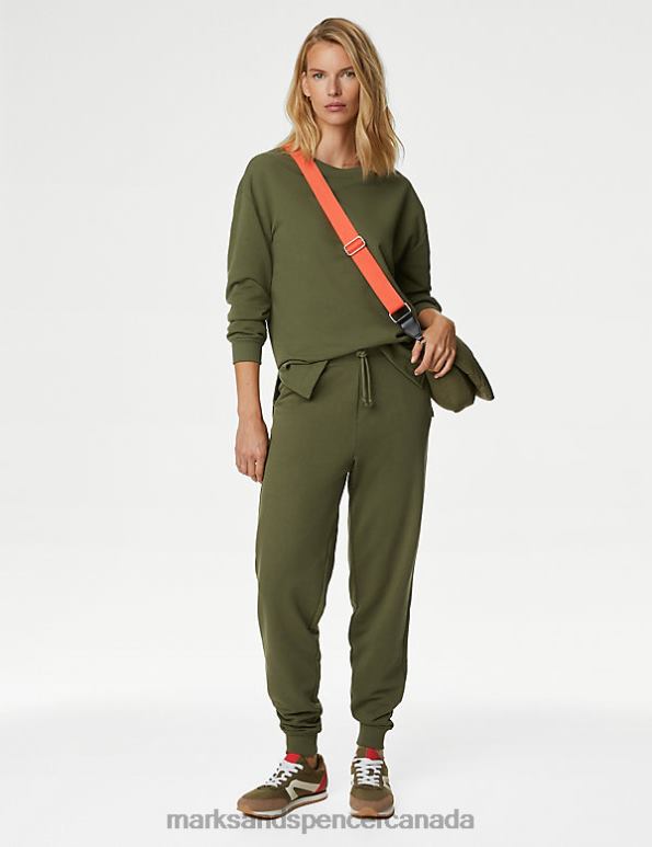 Women Olive Clothing Marks & Spencer Cotton Rich Crew Neck Longline Sweatshirt 20VTD2375 - Marks and Spencer Canada locations