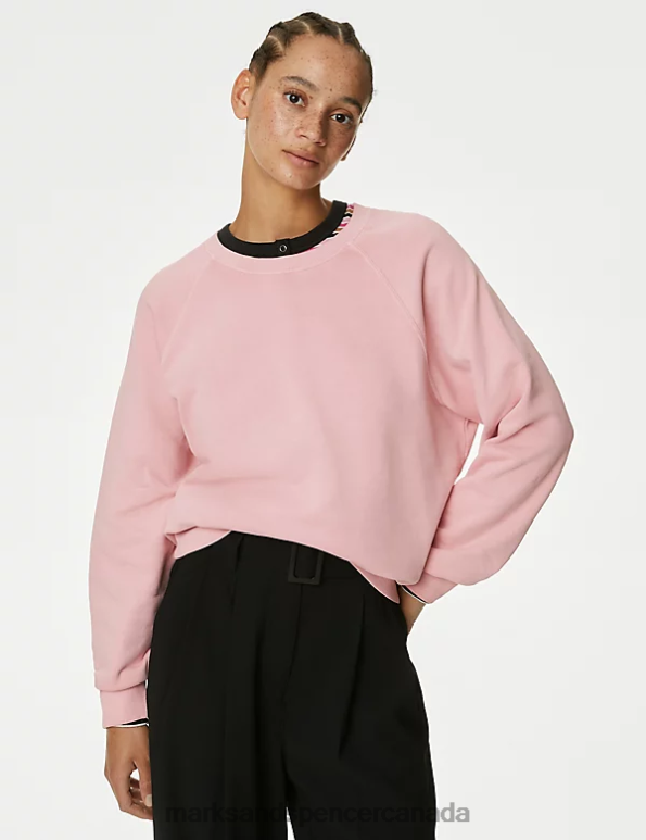 Women Pink Clothing Marks & Spencer Pure Cotton Crew Neck Sweatshirt 20VTD523 - Marks and Spencer online