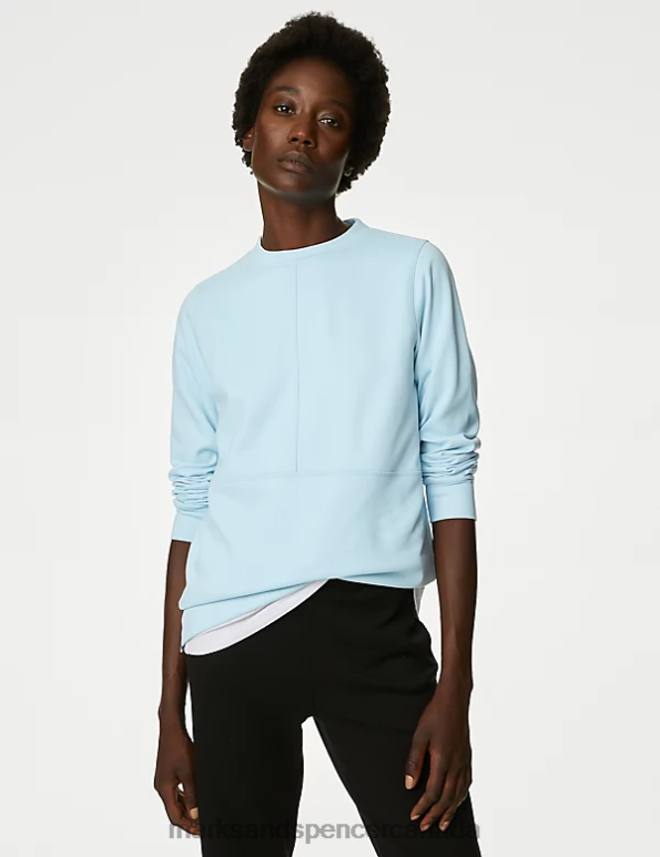 Marks and Spencer Canada - Women Powder Blue Clothing Marks & Spencer Crew Neck Relaxed Longline Sweatshirt 20VTD919