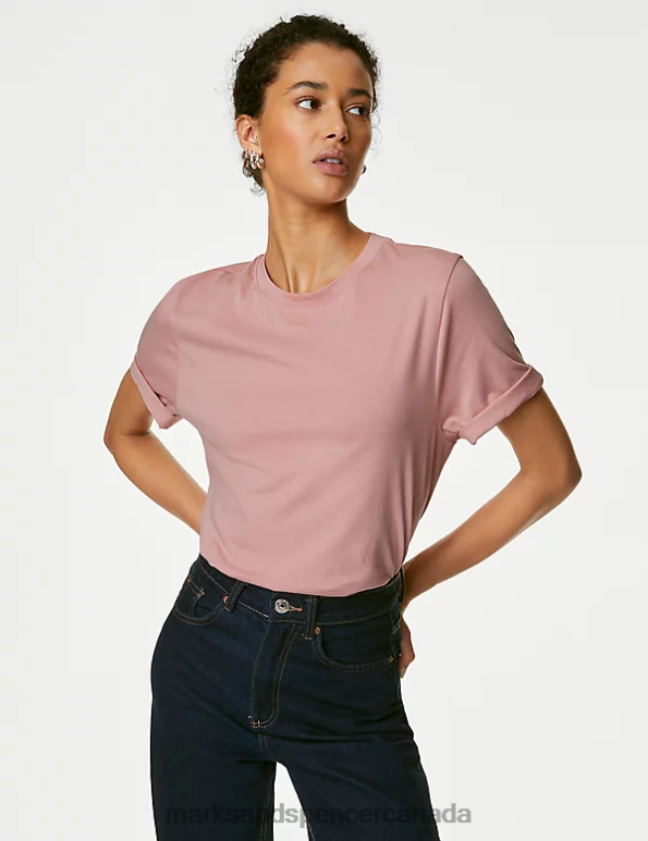 Women Antique Rose Clothing Marks & Spencer Pure Cotton Everyday Fit T-Shirt 20VTD779 - Marks and Spencer outlet