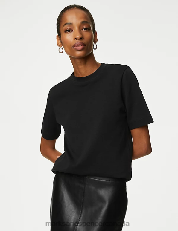 Marks and Spencer sale - Women Black Clothing Marks & Spencer Cotton Rich Crew Neck T-Shirt 20VTD641