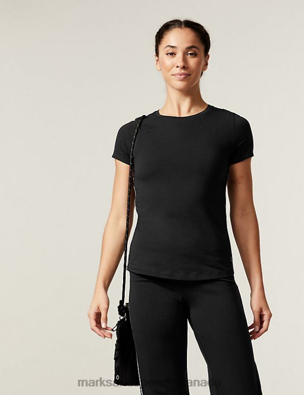 Marks and Spencer near me - Women Black Clothing Marks & Spencer Cotton Rich Side Stripe T-Shirt 20VTD2193