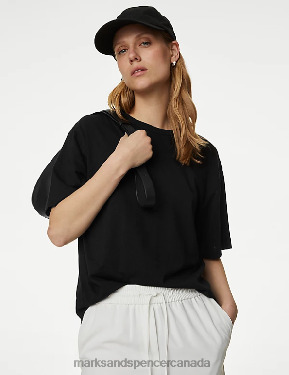 Women Black Clothing Marks & Spencer Pure Cotton Crew Neck Oversized T-Shirt 20VTD2961 - Marks and Spencer outlet