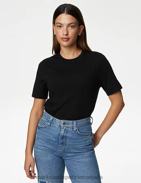 Marks and Spencer sale - Women Black Clothing Marks & Spencer Pure Cotton Everyday Fit T-Shirt 20VTD776