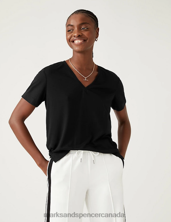 Women Black Clothing Marks & Spencer Relaxed Longline T-Shirt 20VTD1202 - Marks and Spencer Canada locations