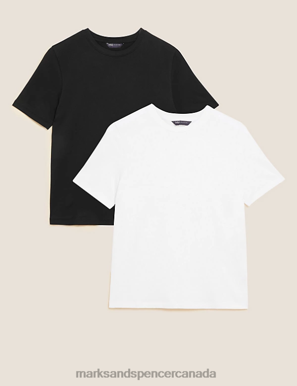 Women Black Mix Clothing Marks & Spencer 2pk Pure Cotton Everyday Fit T-Shirts 20VTD760 - Marks and Spencer outlet