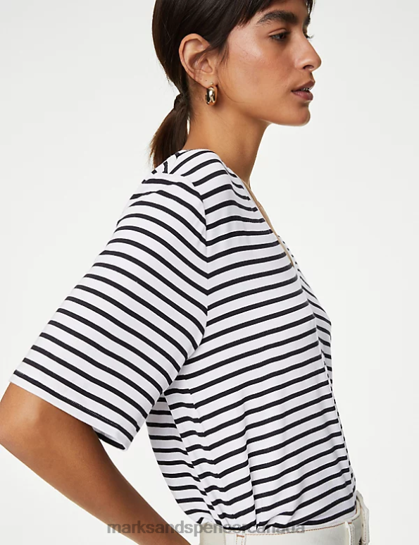 Marks and Spencer sale - Women Black Mix Clothing Marks & Spencer Jersey Striped T-Shirt 20VTD1319