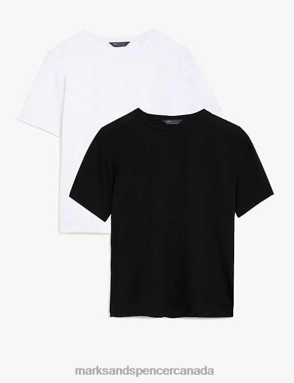 Marks and Spencer near me - Women Black/White Clothing Marks & Spencer 2pk Crew Neck Relaxed T-Shirts 20VTD1541