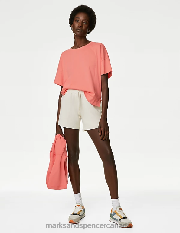 Women Bright Coral Clothing Marks & Spencer Pure Cotton Scoop Neck Oversized T-Shirt 20VTD816 - Marks and Spencer online