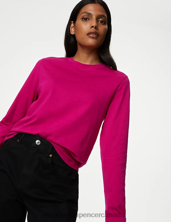 Women Cerise Clothing Marks & Spencer Pure Cotton Everyday Fit Top 20VTD600 - Marks and Spencer Canada locations