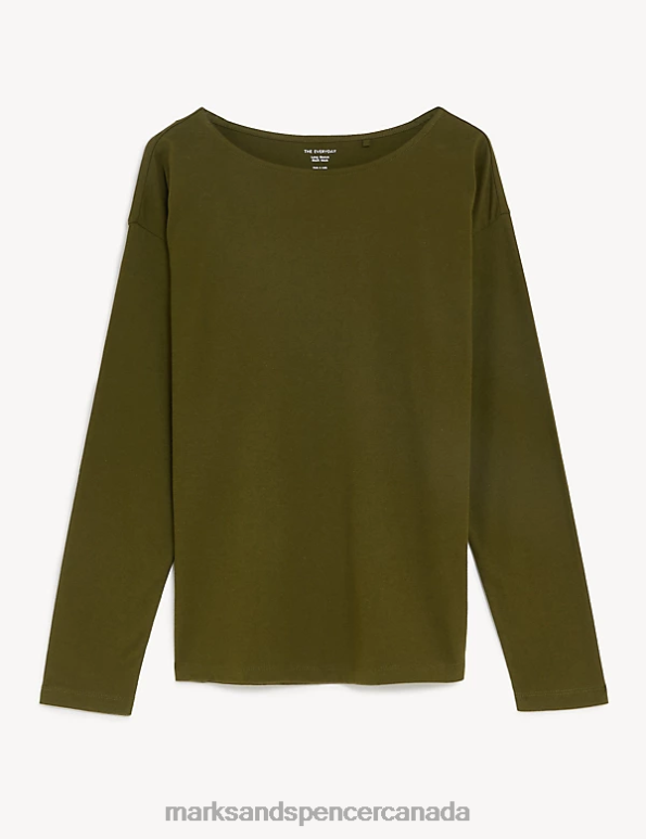 Marks and Spencer near me - Women Dark Khaki Clothing Marks & Spencer Pure Cotton Everyday Fit Top 20VTD1117