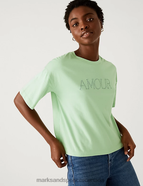 Marks and Spencer sale - Women Fresh Mint Clothing Marks & Spencer Pure Cotton Printed T-Shirt 20VTD3111