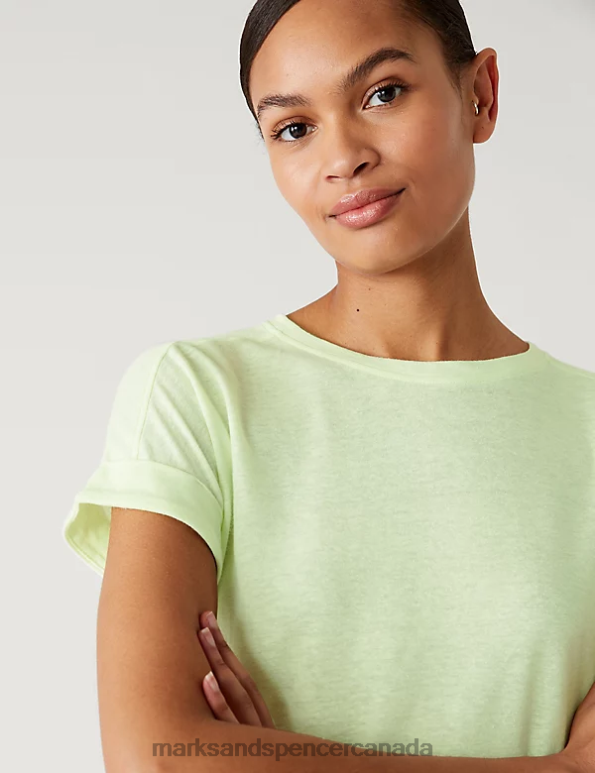 Women Light Apple Clothing Marks & Spencer Linen Rich T-Shirt 20VTD2845 - Marks and Spencer online