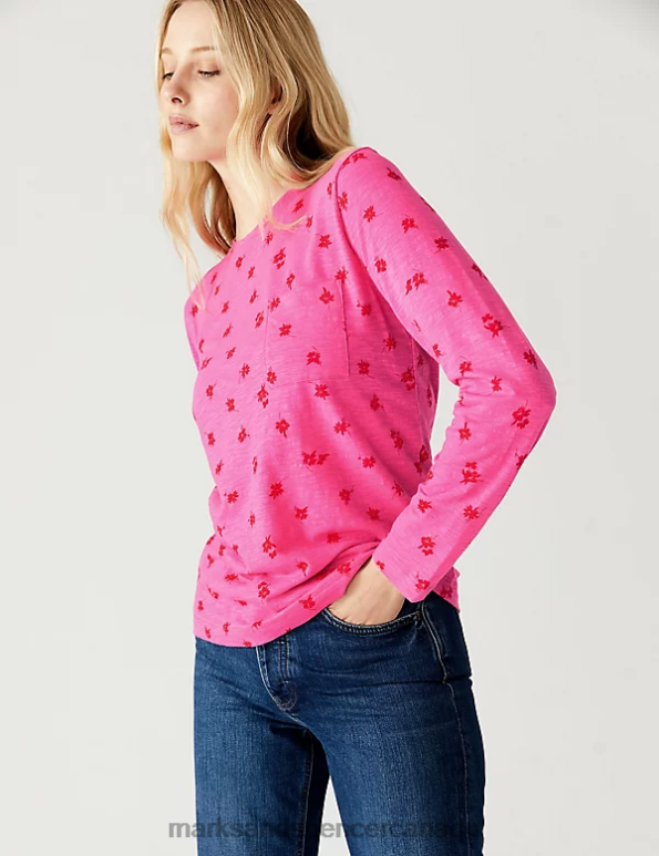 Marks and Spencer near me - Women Medium Pink Clothing Marks & Spencer Pure Cotton Printed Crew Neck T-Shirt 20VTD2384