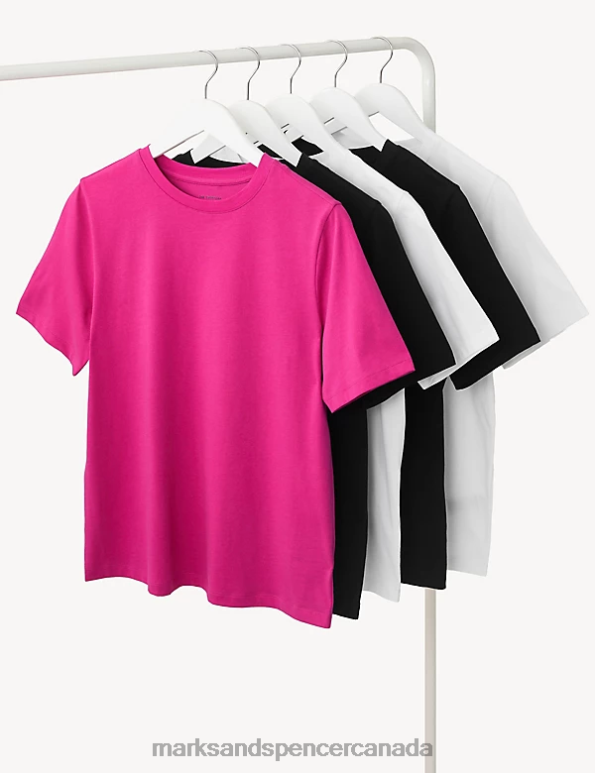 Women Multi Clothing Marks & Spencer 5pk Pure Cotton Everyday Fit T-Shirts 20VTD2134 - Marks and Spencer outlet