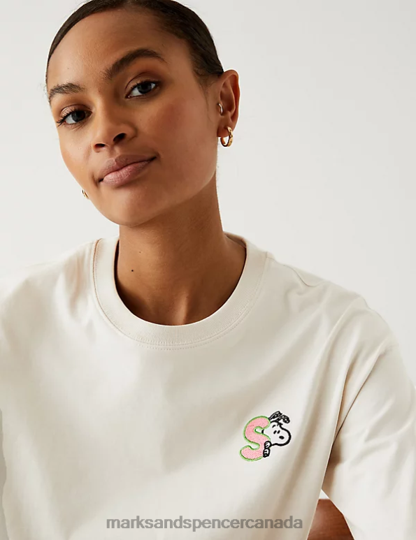 Women Natural Mix Clothing Marks & Spencer Pure Cotton Snoopy T-Shirt 20VTD2099 - Marks and Spencer online