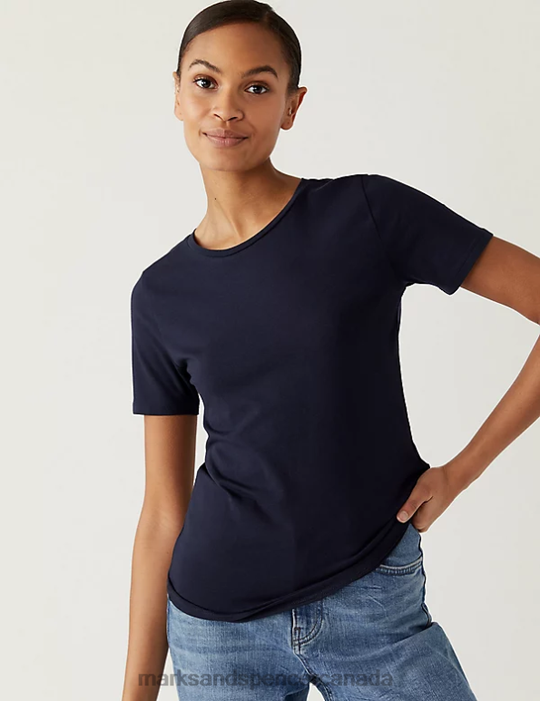 Marks and Spencer near me - Women Navy Clothing Marks & Spencer Cotton Rich Slim Fit T-Shirt 20VTD1808