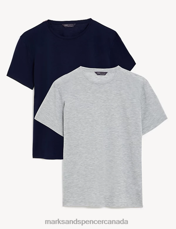 Women Navy/Grey Clothing Marks & Spencer 2pk Crew Neck Relaxed T-Shirts 20VTD1211 - Marks and Spencer outlet