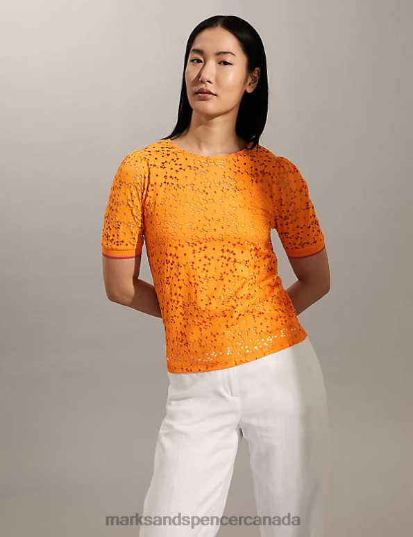 Marks and Spencer sale - Women Orange Clothing Marks & Spencer Lace T-Shirt 20VTD2622