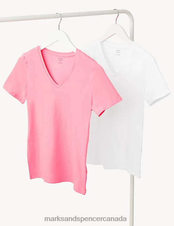 Marks and Spencer sale - Women Pink Mix Clothing Marks & Spencer 2pk Cotton Rich T-Shirts 20VTD1712