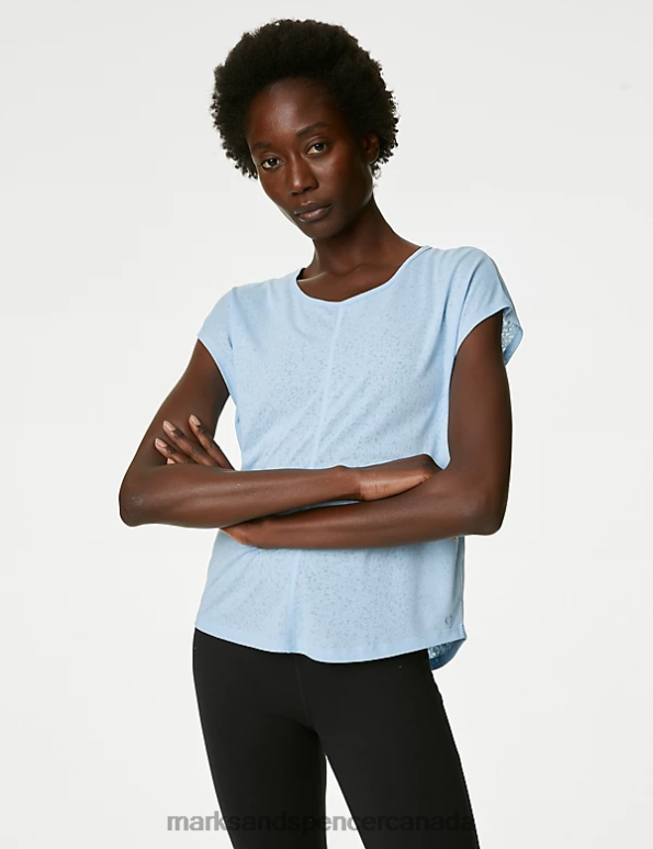 Marks and Spencer sale - Women Powder Blue Clothing Marks & Spencer Scoop Neck Twist Back Yoga T-Shirt 20VTD2818