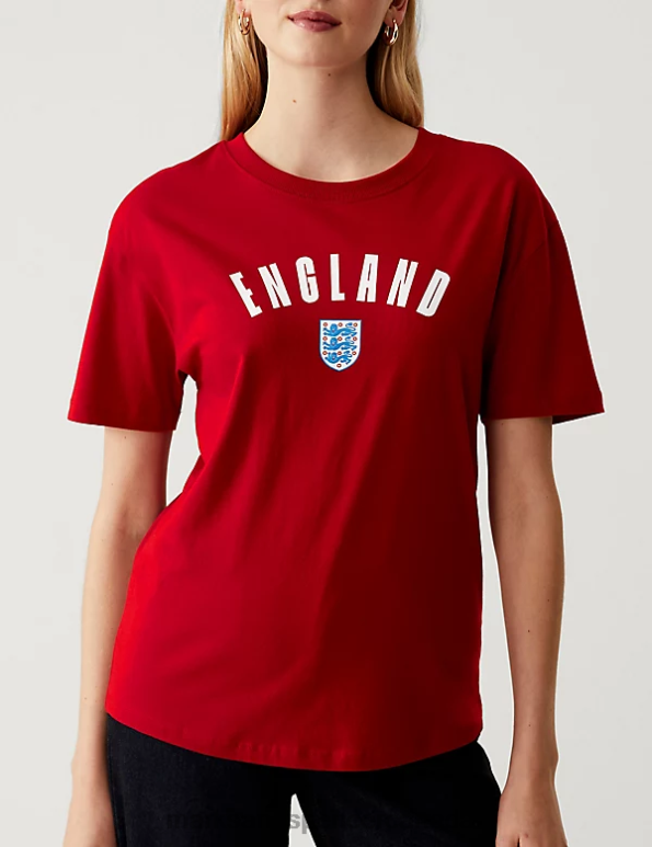 Women Red Mix Clothing Marks & Spencer Pure Cotton England T-Shirt 20VTD1824 - Marks and Spencer Canada locations