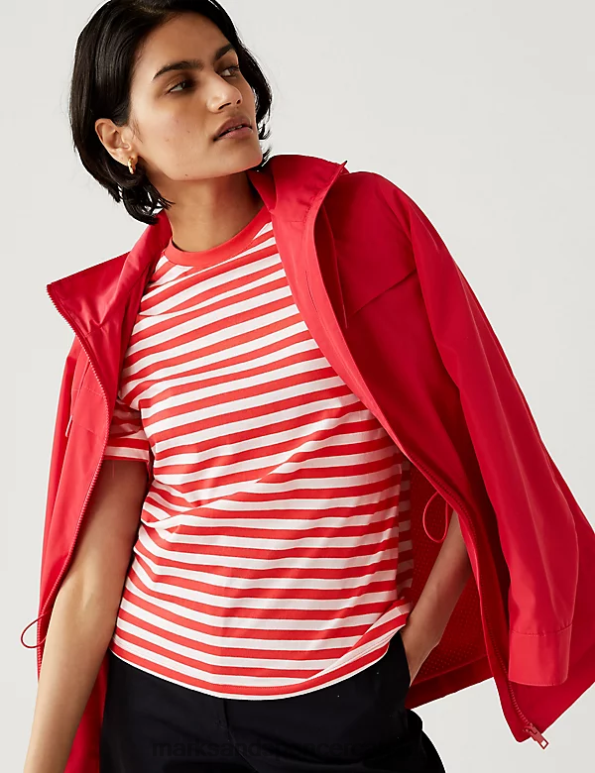 Women Red Mix Clothing Marks & Spencer Pure Cotton Striped Everyday Fit T-Shirt 20VTD1886 - Marks and Spencer online