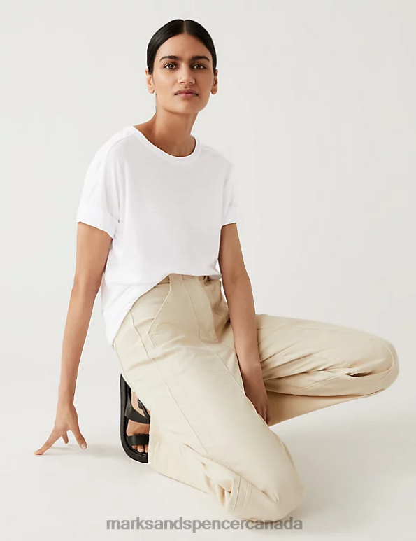 Women Soft White Clothing Marks & Spencer Linen Rich T-Shirt 20VTD2846 - Marks and Spencer Canada locations