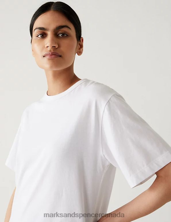 Women Soft White Clothing Marks & Spencer Pure Cotton Crew Neck Oversized T-Shirt 20VTD3270 - Marks and Spencer Canada locations