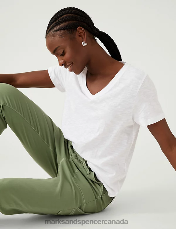 Women Soft White Clothing Marks & Spencer Pure Cotton Everyday Fit T-Shirt 20VTD2799 - Marks and Spencer Canada locations