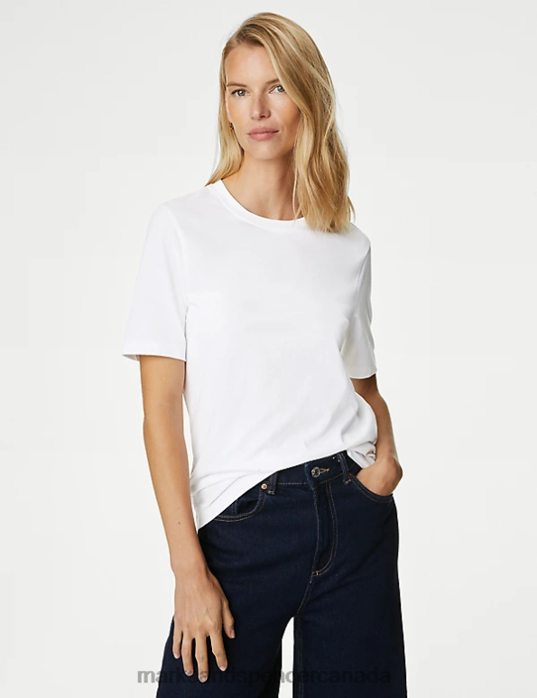 Women White Clothing Marks & Spencer Pure Cotton Everyday Fit T-Shirt 20VTD777 - Marks and Spencer online