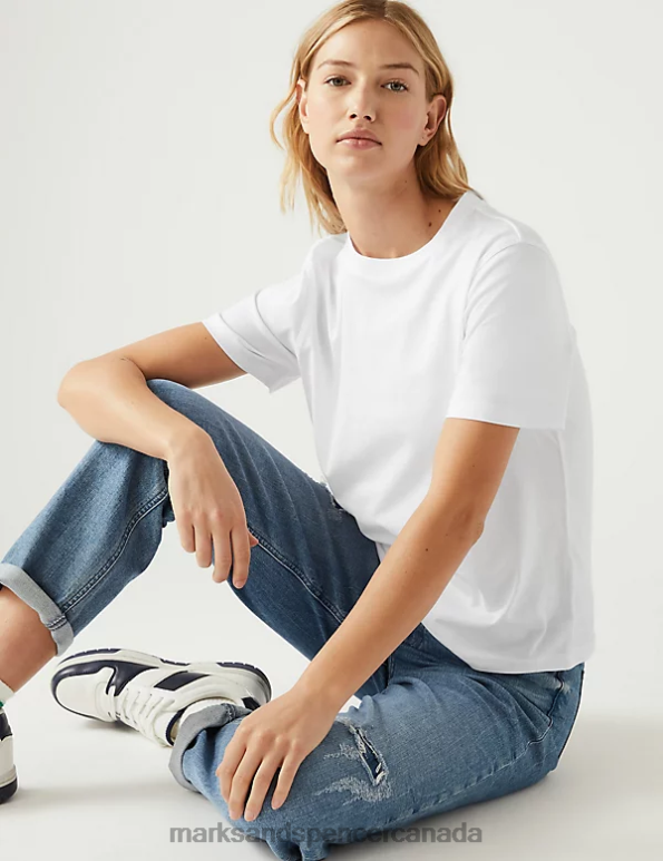 Marks and Spencer Canada - Women White Clothing Marks & Spencer Pure Cotton Modern T-Shirt 20VTD2158