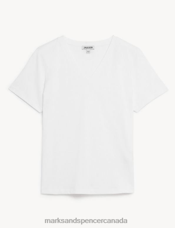 Women White Clothing Marks & Spencer Pure Cotton V-Neck T-Shirt 20VTD2083 - Marks and Spencer outlet