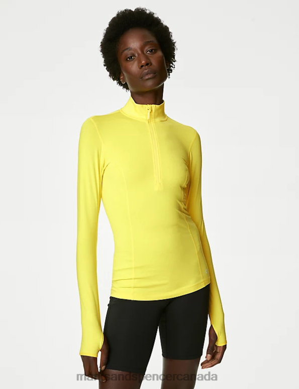 Women Acid Yellow Clothing Marks & Spencer Funnel Neck Half Zip Running Top 20VTD3467 - Marks and Spencer Canada locations