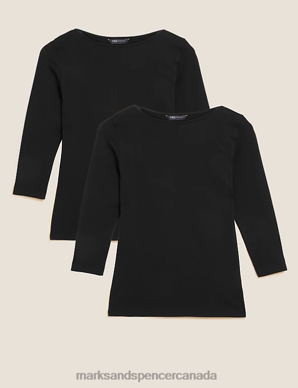 Marks and Spencer Canada - Women Black Clothing Marks & Spencer 2pk Cotton Rich Slim Fit Tops 20VTD1774