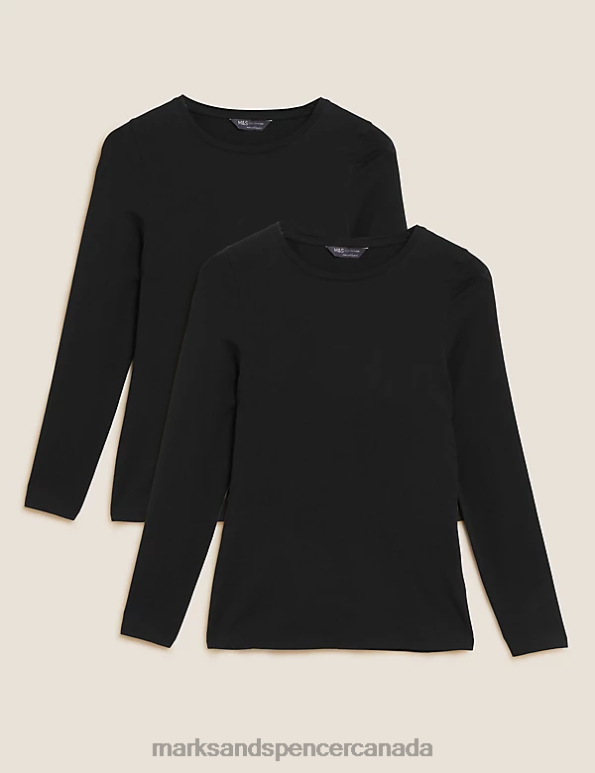 Marks and Spencer near me - Women Black Clothing Marks & Spencer 2pk Cotton Rich Slim Fit Tops 20VTD3234