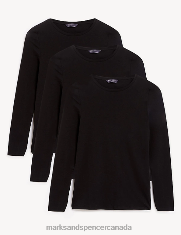 Marks and Spencer near me - Women Black Clothing Marks & Spencer 3pk Cotton Rich Slim Fit Top 20VTD2988