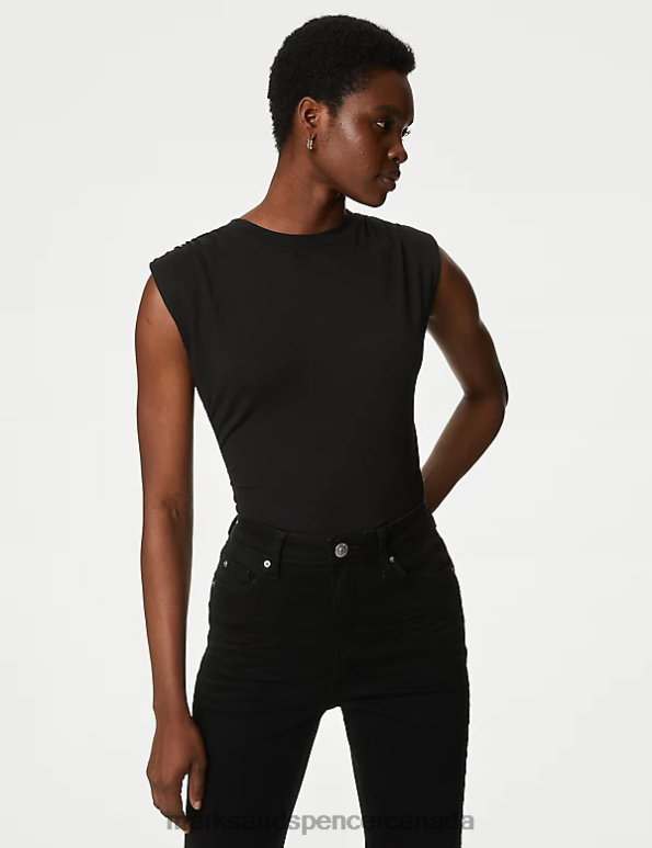 Marks and Spencer Canada - Women Black Clothing Marks & Spencer Jersey Padded Shoulder Top 20VTD268