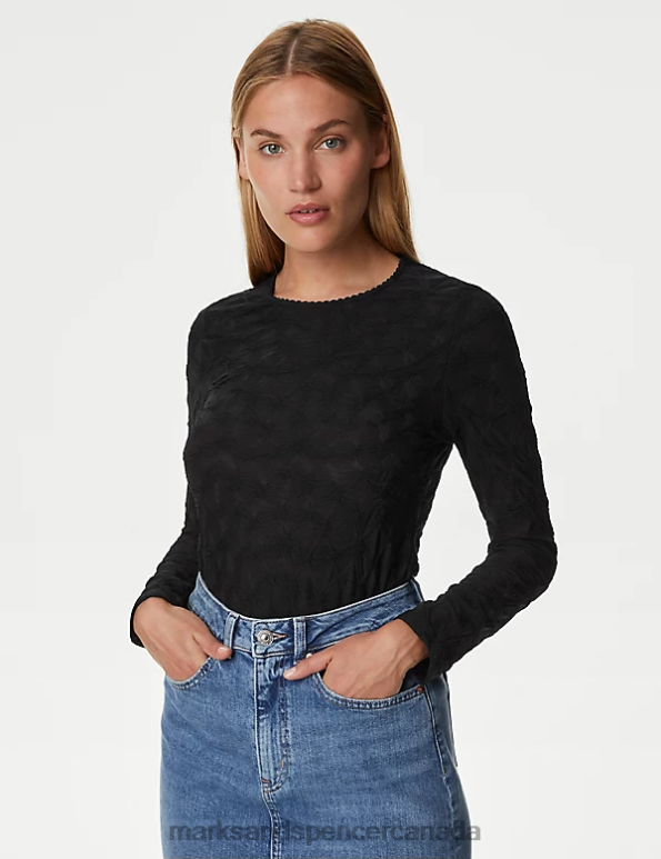 Women Black Clothing Marks & Spencer Jersey Textured Top 20VTD604 - Marks and Spencer outlet