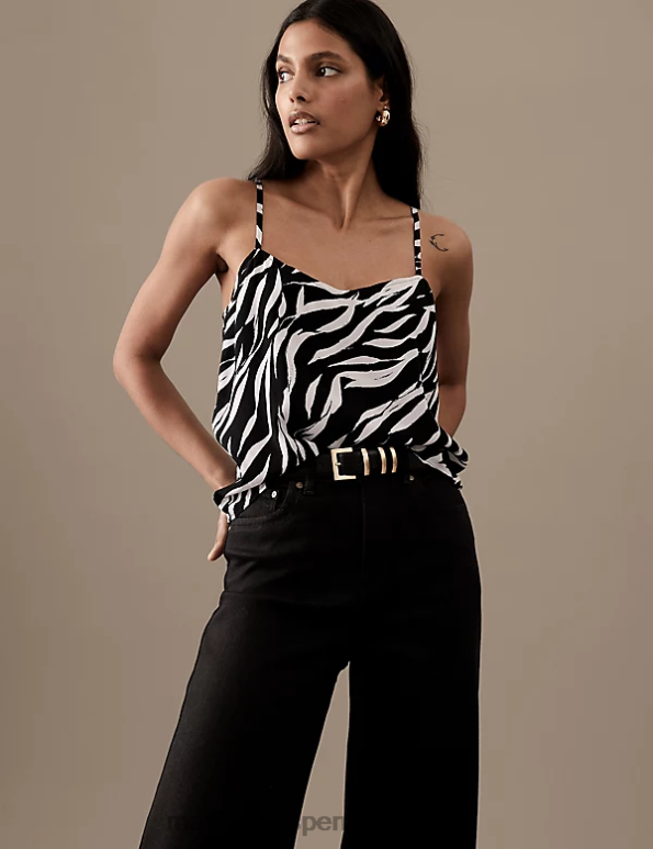 Women Black Mix Clothing Marks & Spencer Cupro Rich Animal Print Cami Top 20VTD2979 - Marks and Spencer Canada locations