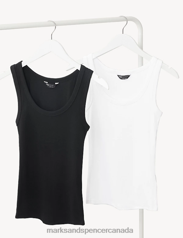 Marks and Spencer Canada - Women Black/White Clothing Marks & Spencer 2pk Cotton Rich Ribbed Vests 20VTD661