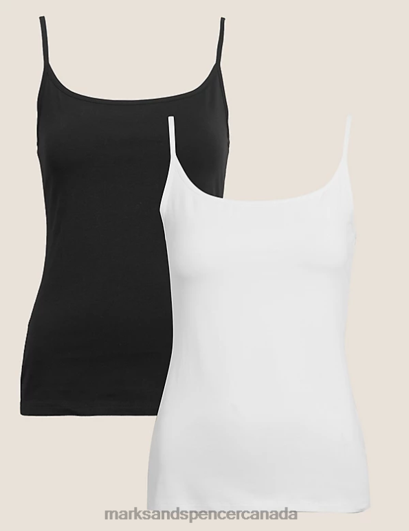 Women Black/White Clothing Marks & Spencer 2pk Cotton Rich Slim Fit Cami Tops 20VTD3361 - Marks and Spencer outlet