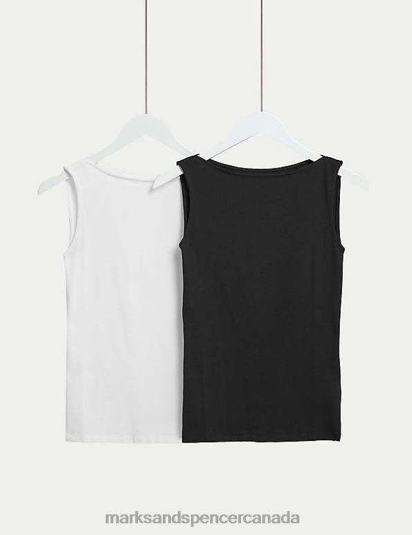 Marks and Spencer near me - Women Black/White Clothing Marks & Spencer 2pk Cotton Rich Vests 20VTD1006