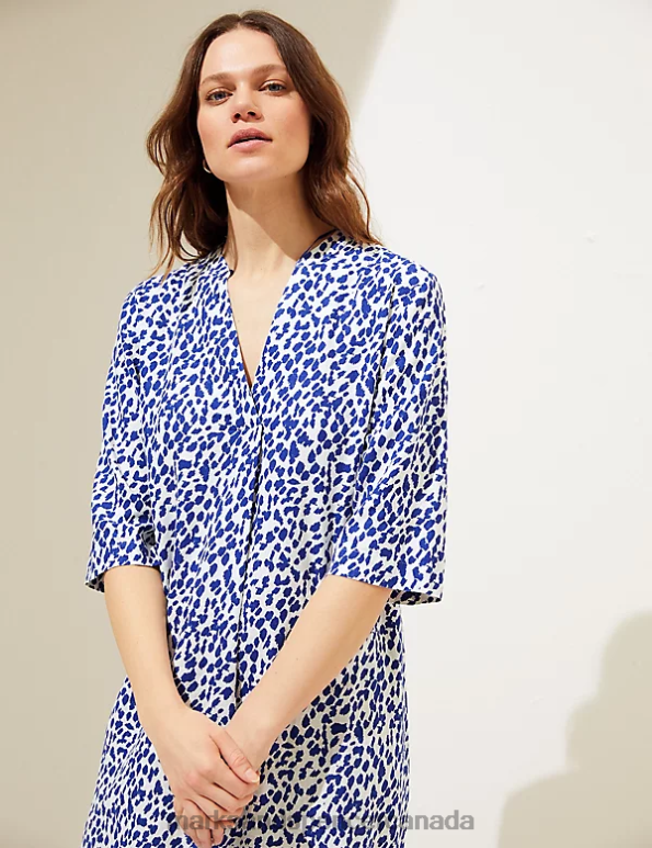 Marks and Spencer sale - Women Blue Mix Clothing Marks & Spencer Linen Rich Printed V-Neck Tunic 20VTD2476