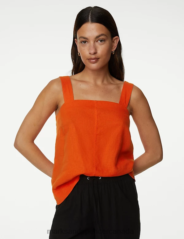 Women Bright Orange Clothing Marks & Spencer Linen Blend Cami Top 20VTD599 - Marks and Spencer online