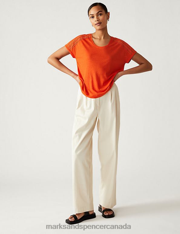 Marks and Spencer sale - Women Bright Orange Clothing Marks & Spencer Linen Rich Broderie Top 20VTD2087