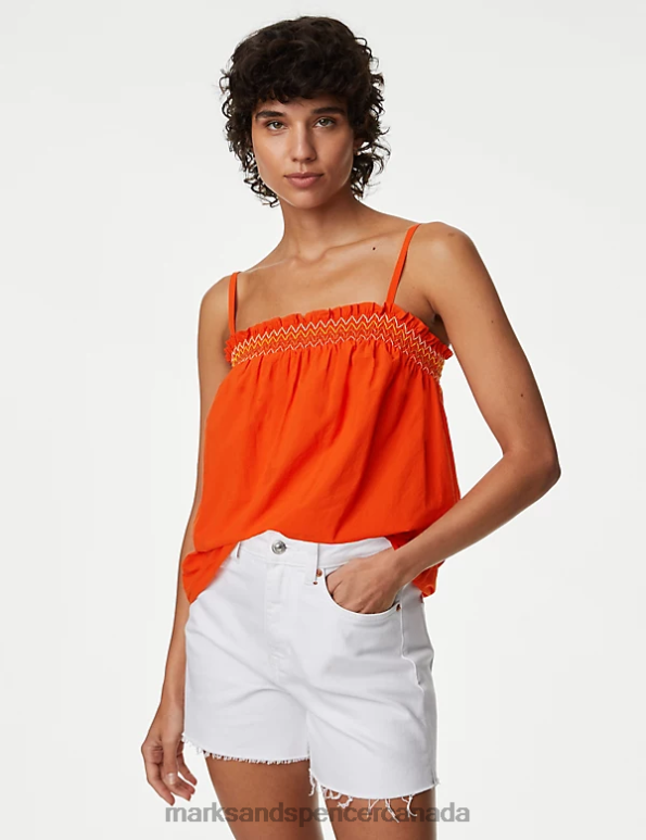 Marks and Spencer sale - Women Bright Orange Clothing Marks & Spencer Pure Cotton Smocked Detail Cami Top 20VTD2919