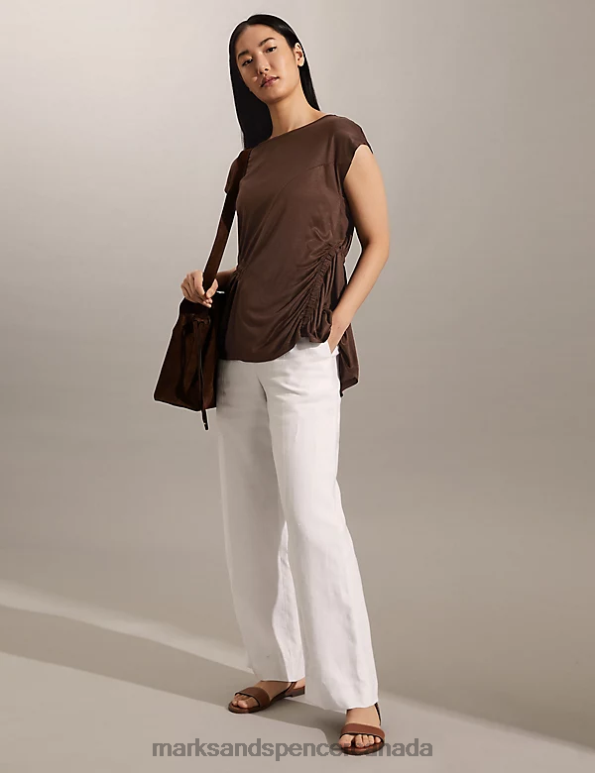 Women Brown Clothing Marks & Spencer Ruched Top 20VTD2542 - Marks and Spencer Canada locations